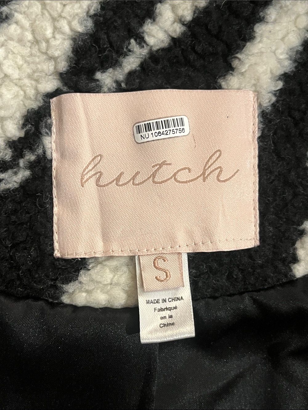 Anthropologie Hutch Zebra Print Sherpa Teddy Long Coat Black, off-white. Size S - Picture 7 of 9